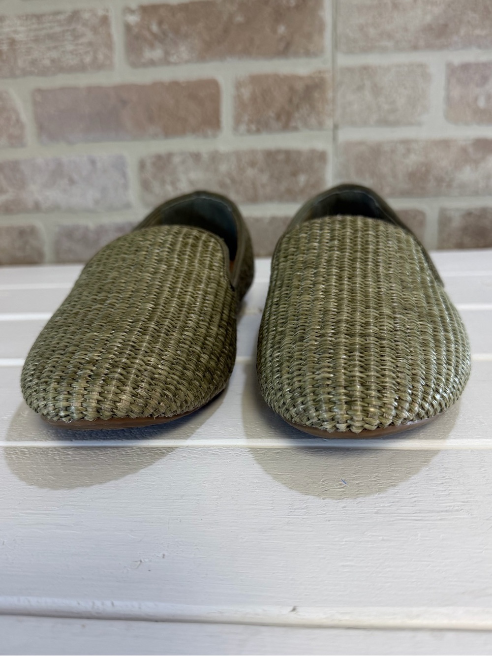 Birdies The Starling Raffia Loafers Olive Green Woven Flats Size 8 - Picture 4 of 11